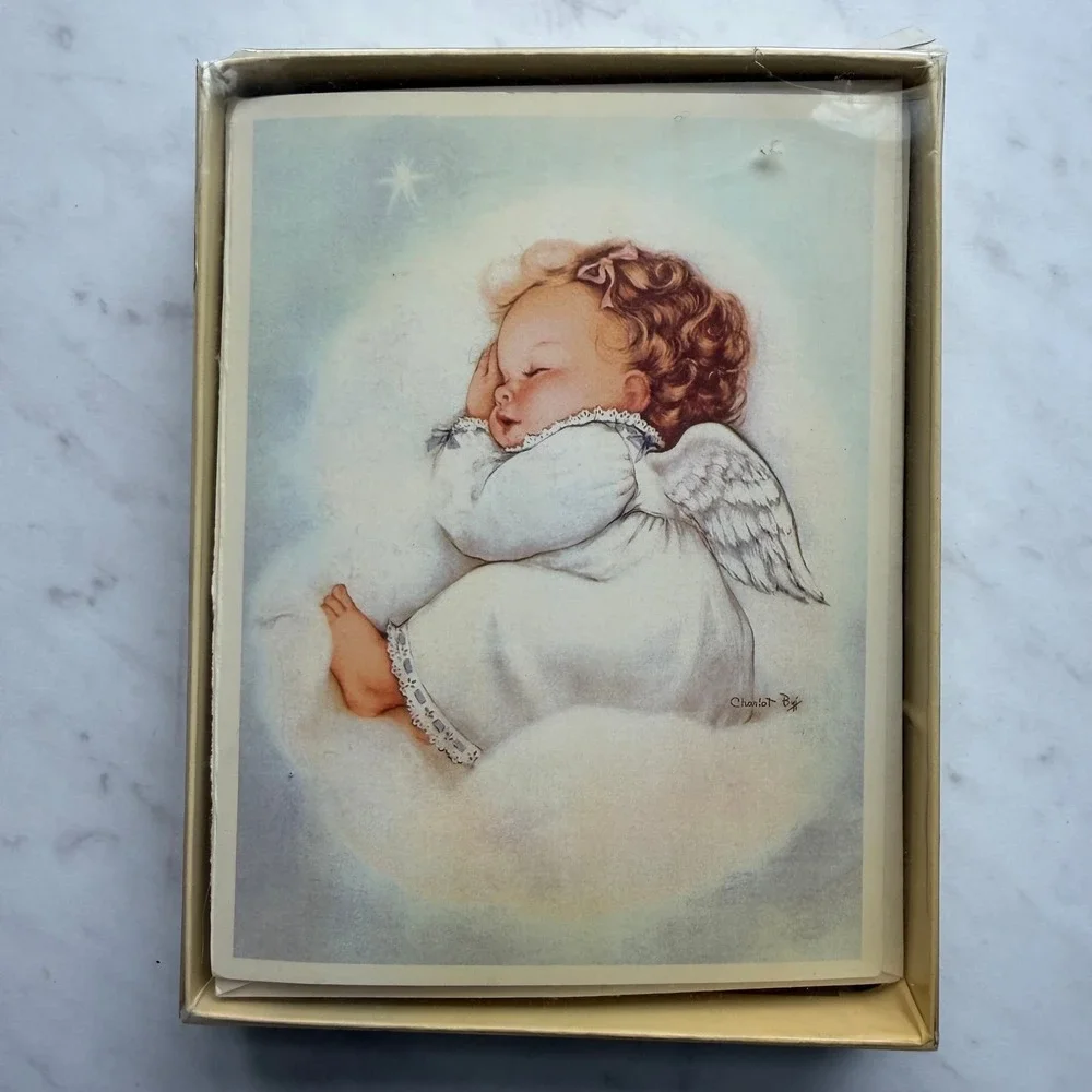 VTG Marian Heath Note Cards Blue Angel Baby‎ Sleeping Cloud Partial Set Six